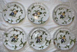 Vtg Cantagalli Pottery Italy Set Of 6 Majolica Plates 7 3/4” " Vibrant Flowers