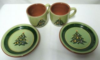Stangl Pottery Vintage Christmas Tree Jeweled Cup & Saucer Set 2 RARE USA green 3