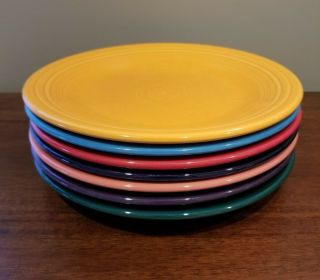 7 Pc Vintage Fiestaware Homer Loughlin Dinner Plates.  Pre Owned Color.