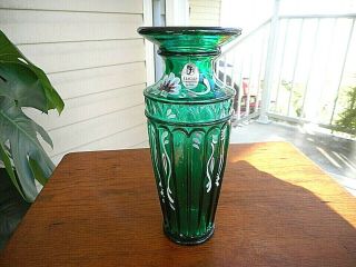 Fenton Emerald Green Hand Painted & Signed Vase.