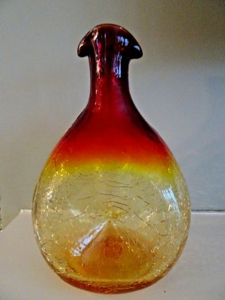 Greenwich Flint Craft Amberina Crackle Glass Decanter Jug Bottle Pinched
