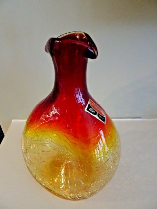 GREENWICH FLINT CRAFT Amberina Crackle Glass Decanter Jug Bottle PINCHED 2