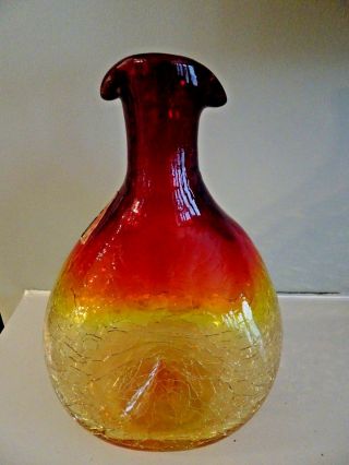 GREENWICH FLINT CRAFT Amberina Crackle Glass Decanter Jug Bottle PINCHED 3