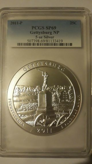 2011 - P Gettysburg Np America Atb 5 Oz Silver Pcgs Sp69