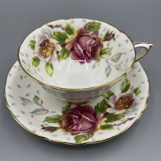 Vintage Paragon Golden Emblem Tea Cup & Saucer Double Warrant Pink Roses England