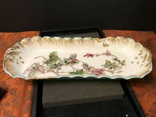 Antique M Redon Limoges France 13 " Long Scalloped Celery / Relish Tray C.  1900