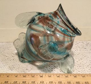 Blenko? Multi Color Studio Art Glass Large Mouth Fish Shaped Candy Bowl