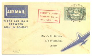 British India 1937 - 10 - 10 Ffc Bombay - Delhi - - Fine