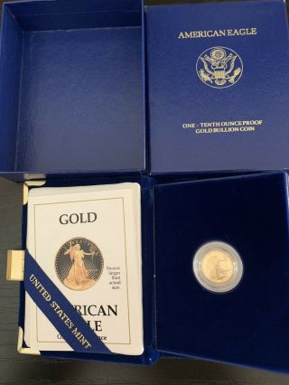 1990 P $5 1/10 Oz Fine Gold American Eagle Gem Proof Coin,  & Ogp