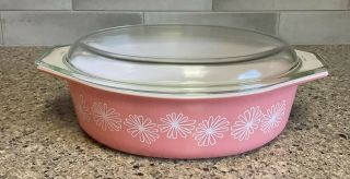 Pyrex Pink Daisy Oval Casserole With Lid 2 1/2 Quart 045