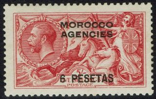 Morocco Agencies Spanish Currency 1914 Kgv Seahorses 6 Pesetas On 5/ -
