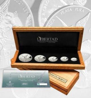 5 Münzen - 5 Coin Libertad Silver Proof Set Mexiko Silber Pp 2021