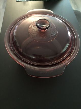 Vintage Corning Ware Vision 5 Quart Cranberry Oven With The Lid Usa