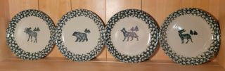 4 Tienshan Folk Craft North Country Dinner Plates Moose Elk Bear Wolf Sponge