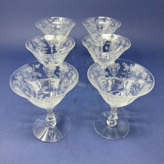 Vintage Cambridge Glass Rose Point Etch Low Sherbets - Set Of Six