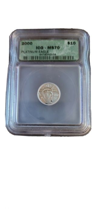 2000 $10 Platinum 1/10 Oz Liberty American Eagle Icg Ms 70