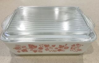 Vintage Pyrex Pink Gooseberry 1.  5 Qt.  Refrigerator Dish - Casserole - Lid 503