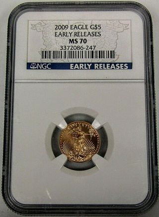 2009 American Gold Eagle G$5 1/10 Oz.  Early Release Ms 70 Blue Label