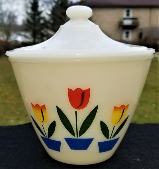 Fire - King Tulip Tulips,  Grease / Drip Jar,  Bowl With Lid / Cover,  Anchor Hocking