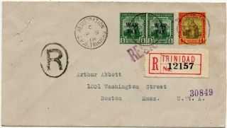 Trinidad & Tobago: 1918 Examples On Registered Cover To Usa - Cancels (42753)