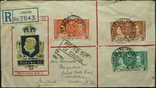 Trinidad & Tobago 12 May 1937 Kgvi Coronation First Day Cover Sent To England