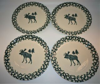 Folk Craft Tienshan Moose Country Dinner Plates Set Of Four Green Spongeware