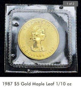 1987 Canada 5 Dollars 1/10 Oz Gold Maple Leaf.  Bu