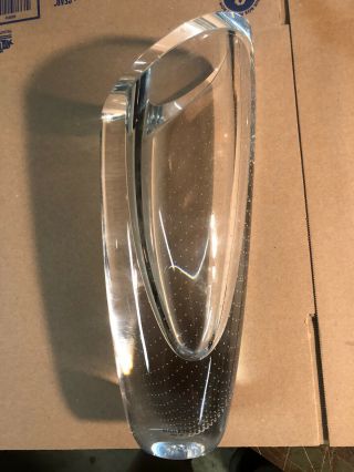 Large Kosta Boda Clear Goran Warff Controlled Bubbles Vase Signed,  2 Flea Bites