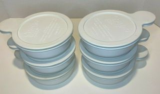 Set 6 Corning Ware White Grab - It Tab Bowls P - 150 - B 15 Oz - 6 Plastic Lids