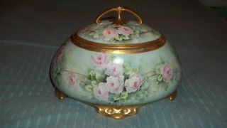 Vintage Austria Porcelain Cracker/biscuit Jar Handpainted Pink Roses