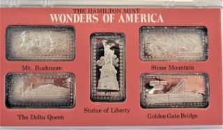 The Hamilton " Wonders Of America " (5) 1oz.  999 Silver Bars - K001