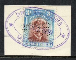 1924 S.  Rhodesia Bft:1 3/ - Large Admiral Revenue.  Very Fine On Small Piece.