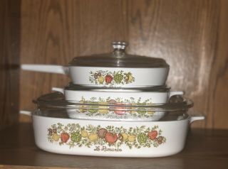 Vintage Corningware Spice Of Life Casserole Dishes,  Pan W/ Lids,  One Box