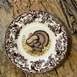 Spode Woodland Turkey Birds Dinner Plates.  Set Of 2.  10.  5 Inches England.