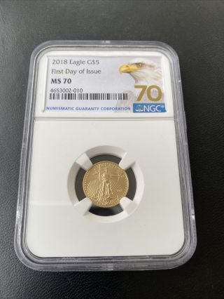 2018 $5 Gold Eagle 1/10 Oz Ngc Ms - 70 First Day Of Issue