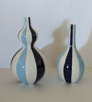 Jonathan Adler Happy Home Blue Stripes Vases Pair