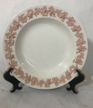 Wedgwood Embossed Queens Ware Pink On Cream Rimmed Soup Bowl 8 1/4 " Grapes Vines