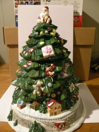 Spode Large Christmas Tree With Train Cookie Jar Hand Painted Center Piece Vhtf