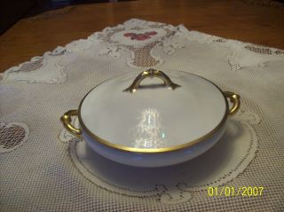 Haviland France White Porcelain China & Gold Trimmed Covered Vegetable Bowl