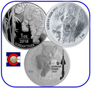 2018 2019 2020 South Korea Tiger 1 Oz 3 Silver Coins In Direct Fit Capsules