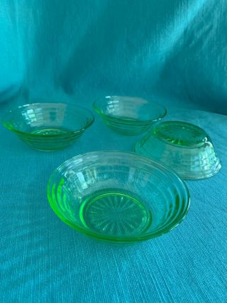 For Sharon - Four Green Block Optic Cereal Bowls And Two Sm Fruit Bowls.