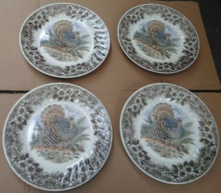 Set Of 4 Churchill England Myott Factory In Wildlife Turkey Pattern 10 " Plates
