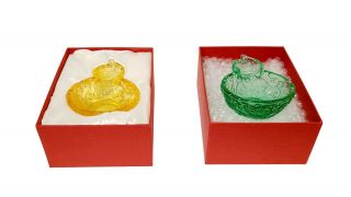 Tittot Continuation of Bliss Twin Crystal Glass Pear Bowls Green and Yellow 2