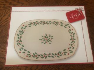 Lenox American By Design Holiday Holly Oblong Platter 15.  25” 24k Trim,  $80,  Nib