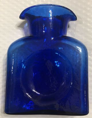 Vintage Blue Blenko Glass Water Bottle Double Spout 8” X 6.  5” X 3”