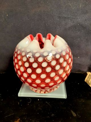 Vintage Fenton Polka Dot Cranberry Opalescent Polka Dot Rose Bowl 5 " Diameter