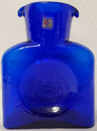 Vintage Blenko Art Glass Cobalt Blue Double Spout Water Drinking Pitcher Sticker