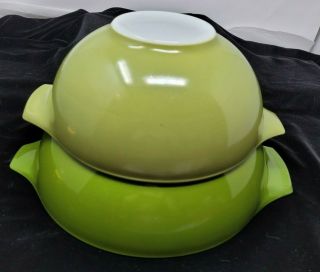 Vintage Set Of 2 Pyrex Verde Green Nesting Cinderella Mixing Bowls 443 444