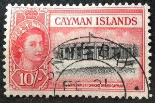 Cayman Islands 1953 10 Shilling Black & Rose Red Stamp Vfu