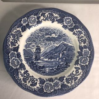 Set of (7) Lochs Of Scotland Blue & White Royal Warwick Dinner Plates 10 
